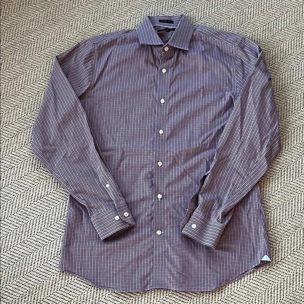 Banana Republic Purple Micro-Check Dress Shirt Grant Fit